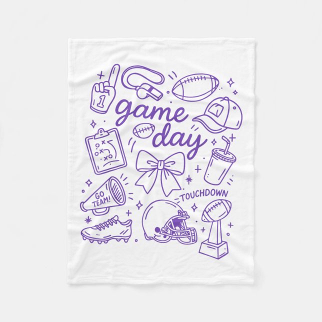 Cobertor De Velo Purple Coquette Bow Cheer Game Day Doodle Touchdow (Frente)