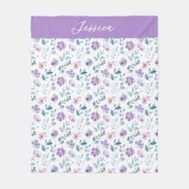 Cobertor De Velo Purple Green Watercolor Wildflower Monogram Name
