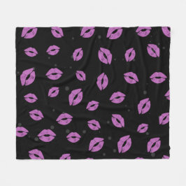 Cobertor De Velo Purple Lipstick Kisses on Black Background Pattern