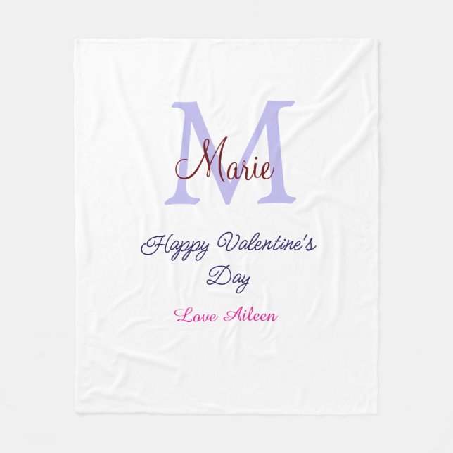 Cobertor De Velo Purple pastel happy Valentine's day pink monogram  (Frente)