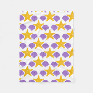 Cobertor De Velo Purple Seashells Yellow Starfish Marine Life