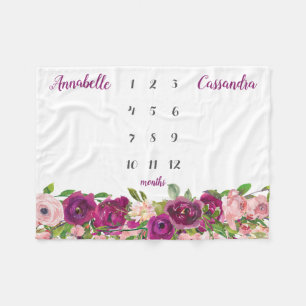 Cobertor De Velo Púrpura Pink Blush Floral Rosa Twin Milestone Bab