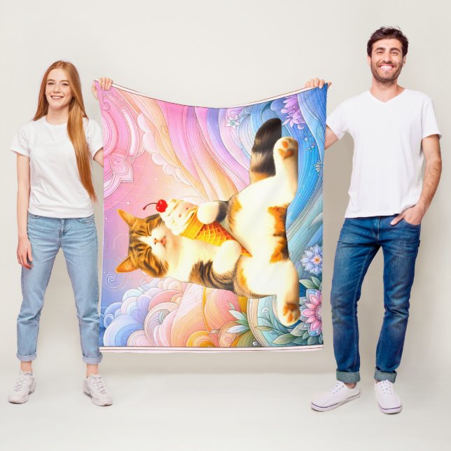 Cobertor De Velo Purrfectly Asleep – Cat Holding Ice Cream Cone (In Situ)