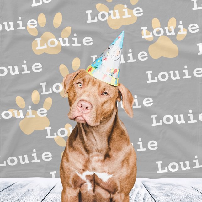 Cobertor De Velo Pw Imprime Cinza Nome de Cão Personalizado Amarelo (Paw Prints Gray Yellow Personalized Dog Name Fleece Blanket
)