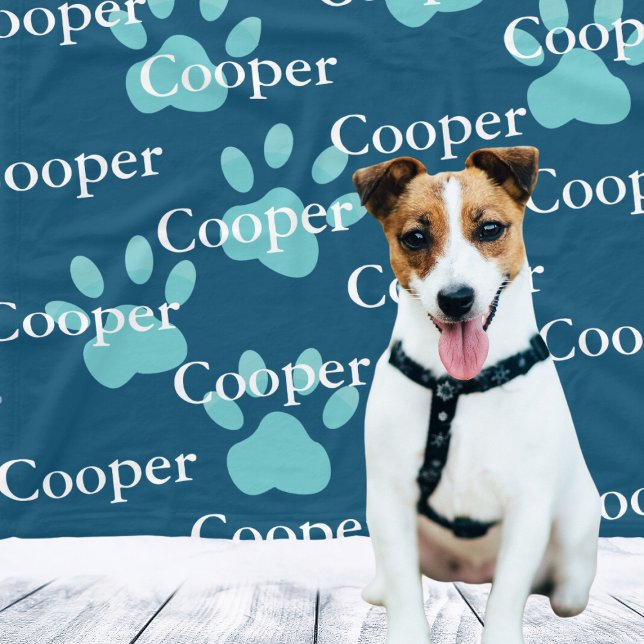 Cobertor De Velo Pw imprime o nome do cão personalizado azul (Paw Prints Blue Personalized Dog Name Fleece Blanket
)