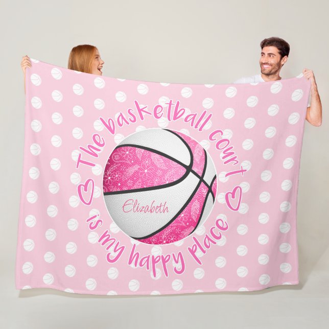 Cobertor De Velo quadra de basquete rosa com paisley floral lugar f (In Situ)