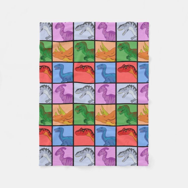 Cobertor De Velo Quadrados do Dinossauro (em camadas) (Frente)