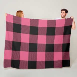 Cobertor De Velo Quadrados Xadrez Rosa e Preto Plaid Búfalo
