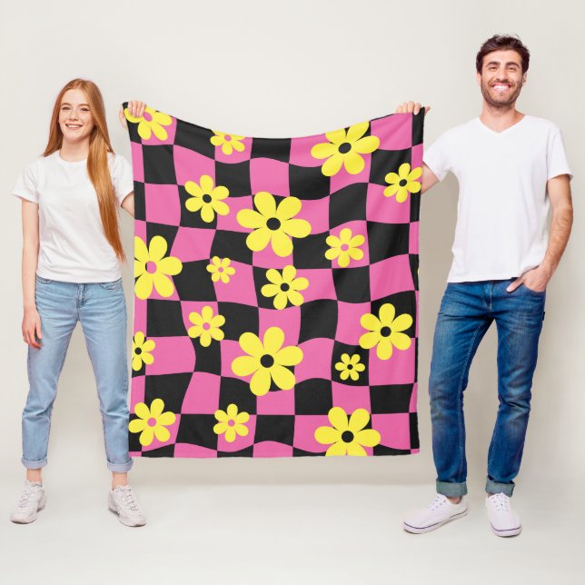 Cobertor De Velo Quadro de controlo do Groovy Daisy Floral, Y2K 90s (In Situ)