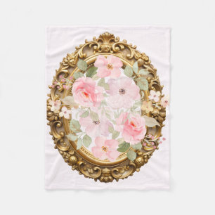 Cobertor De Velo Quadro Dourado Elegante com Flores de Aquarela Ros