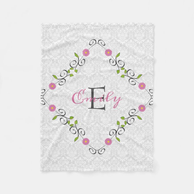 Cobertor De Velo Quadro Floral de Damasco Branco (Frente)