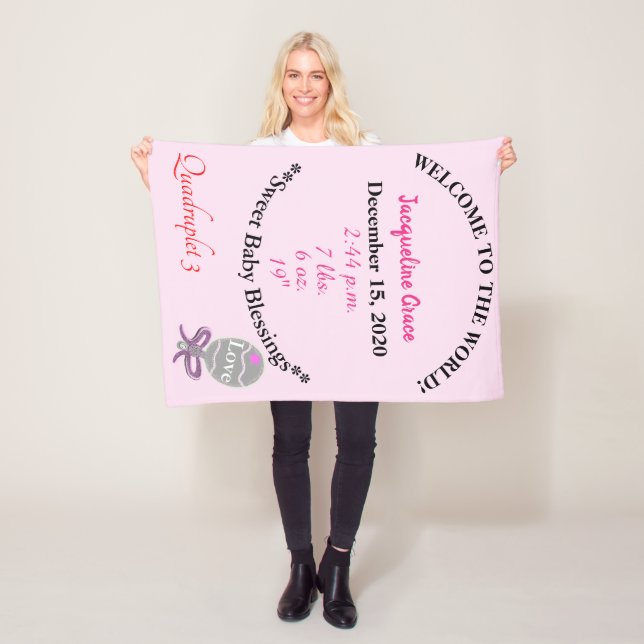 Cobertor De Velo Quadruplet Baby Girl Rosa Rattle Foguete (In Situ)