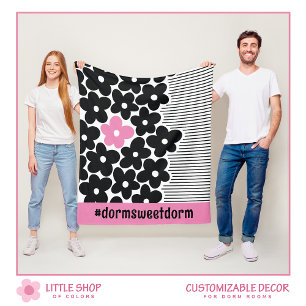 Cobertor De Velo Quarto de Dormitório Floral Rosa Moderno e Preto