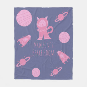 Cobertor De Velo Quarto de Meninas Rosa Gato Espacial Roxo