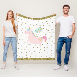 Cobertor De Velo Quarto de Meninas Unicórnio com Purpurina Rosa e D