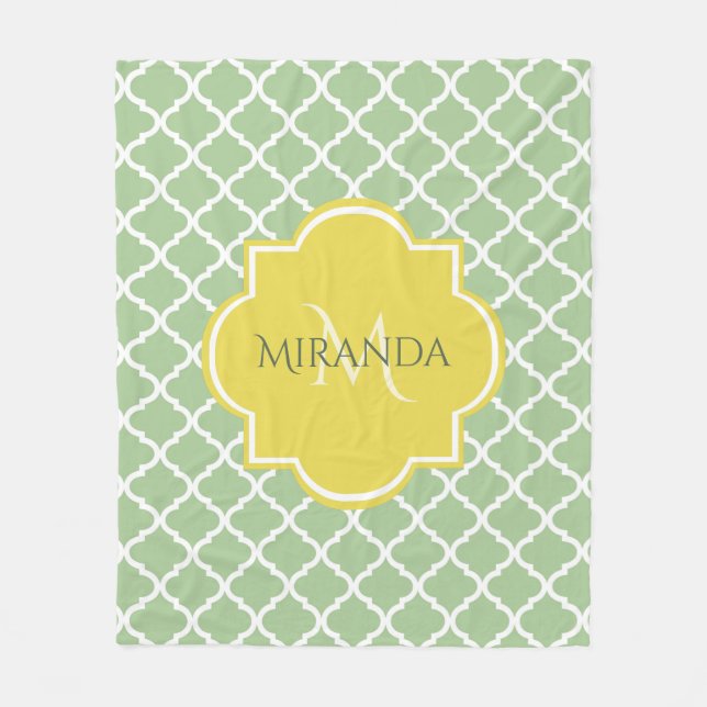 Cobertor De Velo Quatrefoil Verde Chic Pastel Nome Amarelo Monogram (Frente)