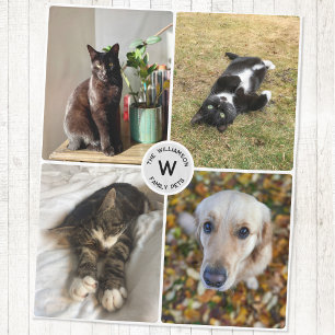 Cobertor De Velo Quatro Fotos de Animais de Estimação Personalizada