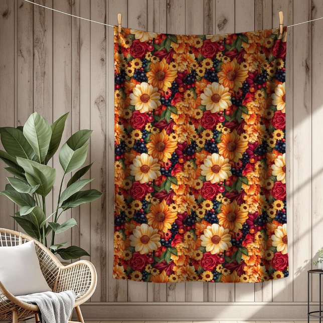Cobertor De Velo Queda Colheita Floral Pumpkin Fleece Blanket (Fall Harvest Floral Pumpkin Fleece Blanket)