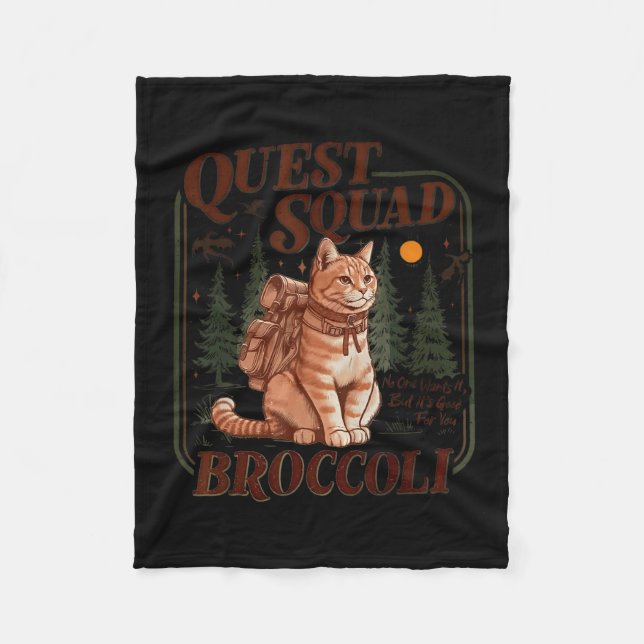Cobertor De Velo Quest Fantasy Squad Broccoli Funny Cat  (Frente)