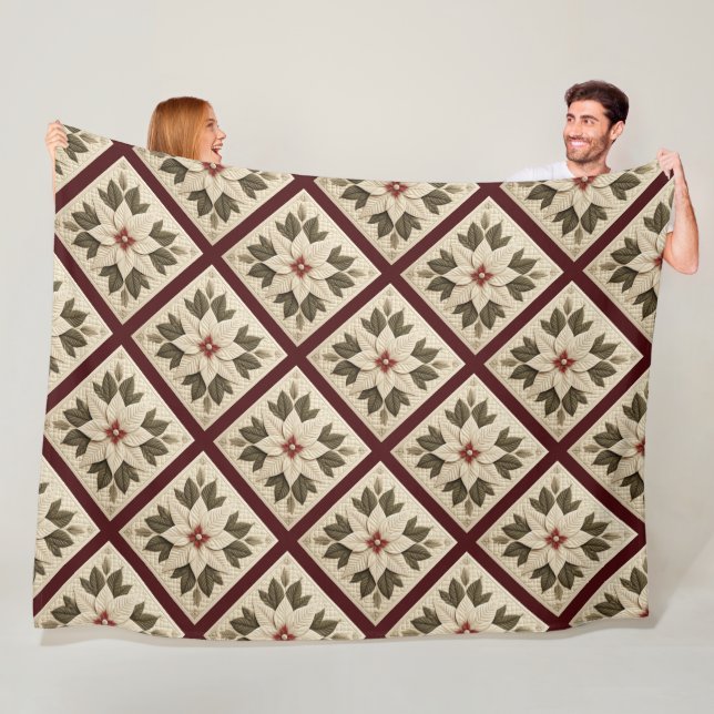 Cobertor De Velo Quilado Poinsettia Fleece Blanket (In Situ)