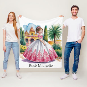 Cobertor De Velo Quinceañera Girl in Pink and White Gift