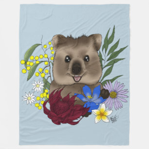 Cobertor De Velo Quokka Feliz Austrália Floral Azul