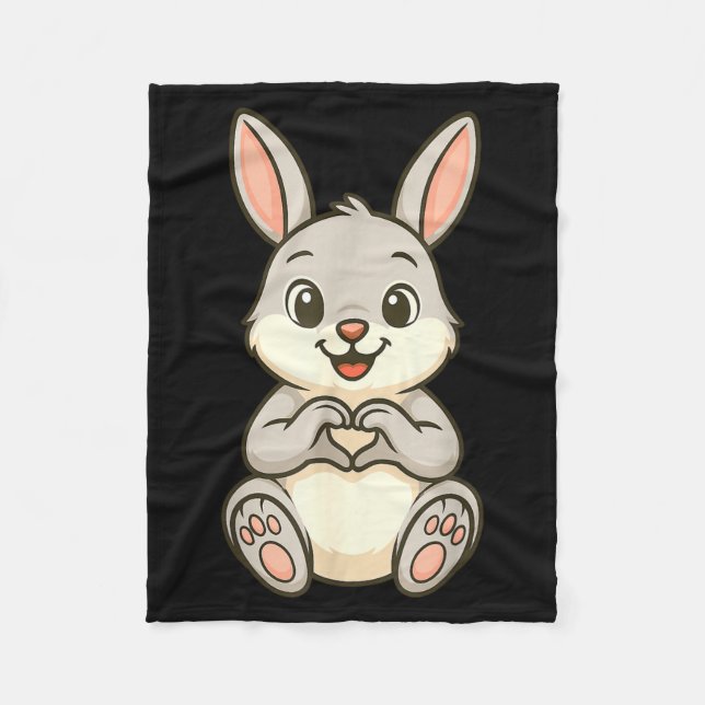 Cobertor De Velo Rabbit Bunny Doing Heart With Hands Valentines Day (Frente)