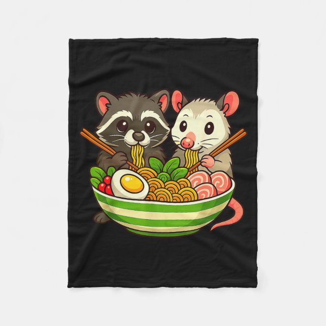 Cobertor De Velo Raccoon And Ossum Eating Ramen Noodles  (Frente)