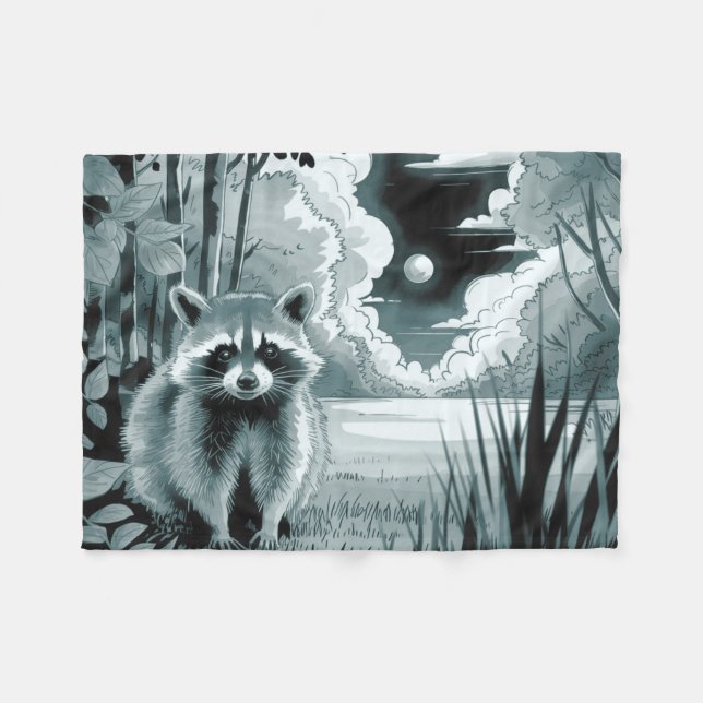 Cobertor De Velo Raccoon em Floresta Limpando Fleece Blanket (Frente (Horizontal))