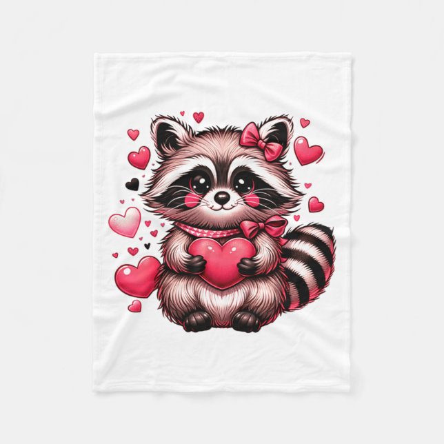 Cobertor De Velo Raccoon Valentine Hearts  (Frente)
