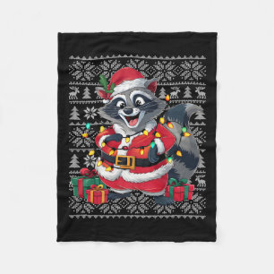 Cobertor De Velo Raccoon Xmas Sweater Style Feia Papai noel Raccoon