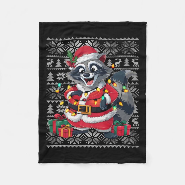 Cobertor De Velo Raccoon Xmas Sweater Style Feia Papai noel Raccoon (Frente)