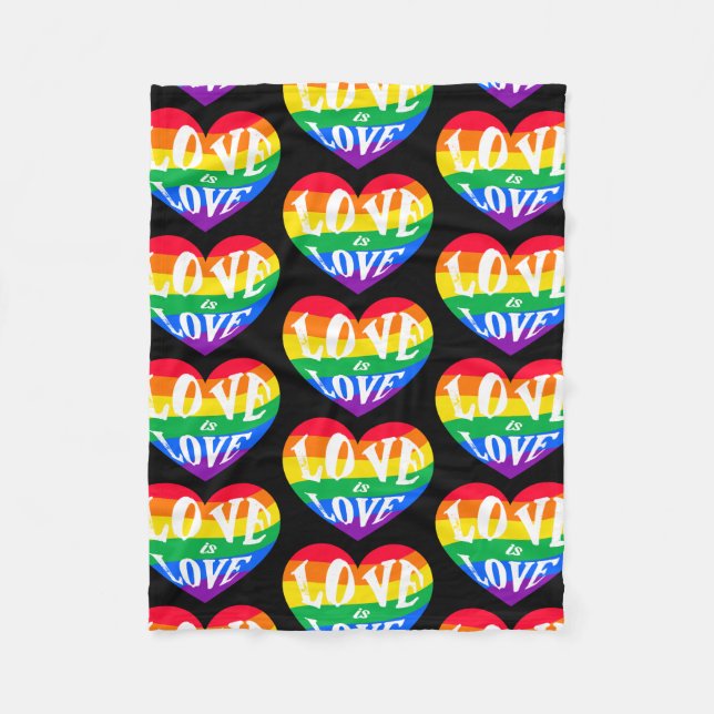 Cobertor De Velo Rainbow Hearts Love Is Love Pride (Frente)