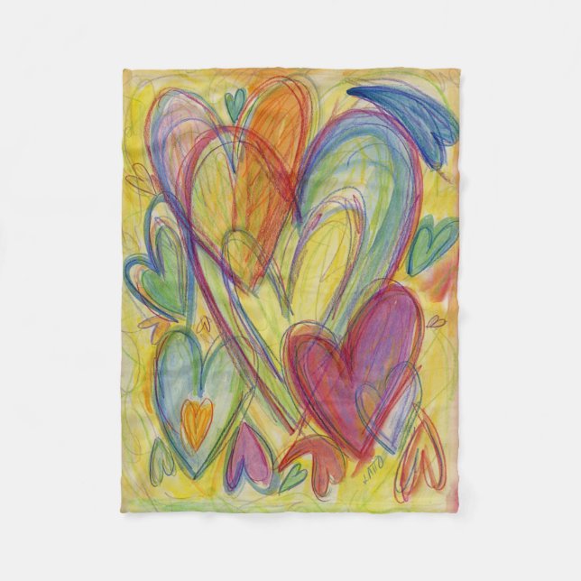 Cobertor De Velo Rainbow Love Hearts Soft Fleece Throw Blankets (Frente)