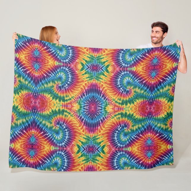 Cobertor De Velo Rainbow Ripple Tie Dye Fleece Blanket (In Situ)