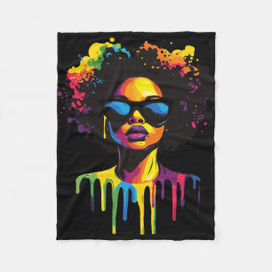 Cobertor De Velo Rainha Afro Preto Melanina Juneteenth Gotejante