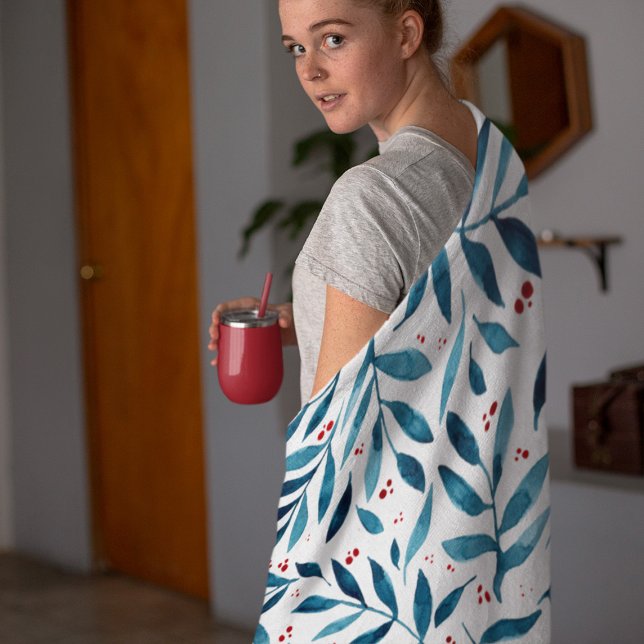 Cobertor De Velo Ramais bonito de aquarelas - turquesa e vermelho (Criador carregado)