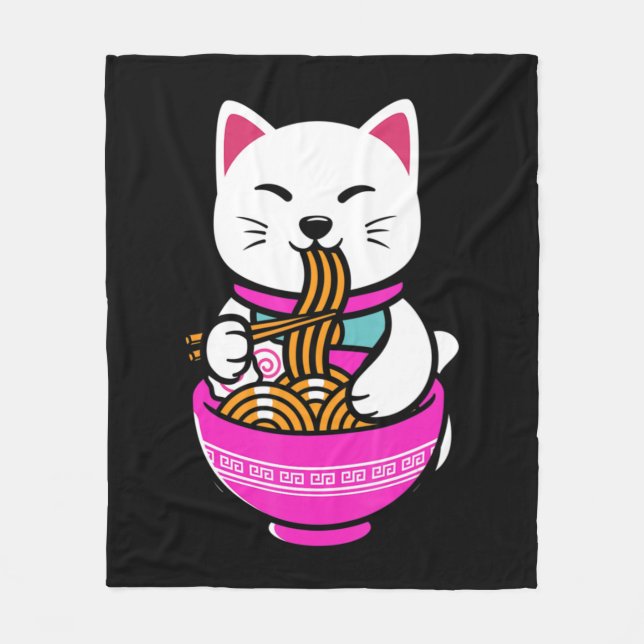 Cobertor De Velo Ramen Cat Anime Neko Gift Kawaii  (Frente)