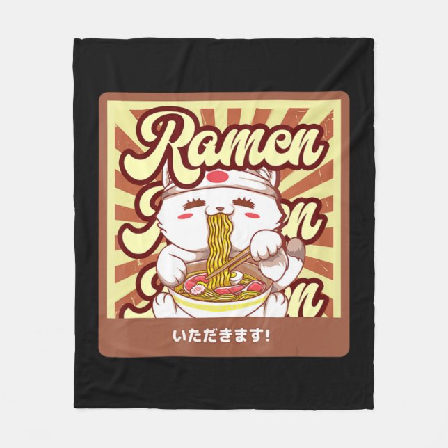 Cobertor De Velo Ramen Cat Neko Anime Kawaii Japonês Cat Lover Tee (Frente)