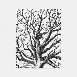 Cobertor De Velo Ramificações de Árvore Abstrato de Preto e Branco