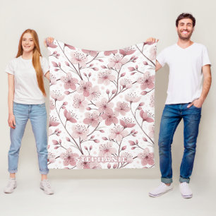 Cobertor De Velo Ramos de Flor de Cerejeira Rosa Romântica Branca F