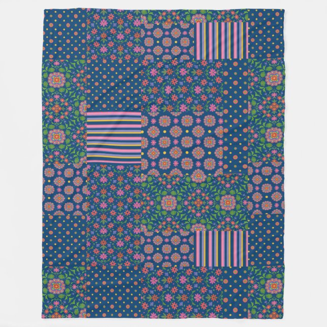 Cobertor De Velo Rangoli Padrões Faux Patchwork Fleece Blanket (Frente)