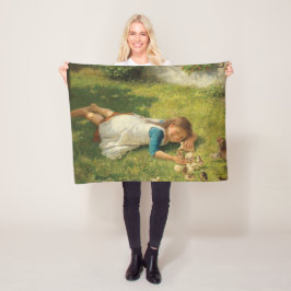 Cobertor De Velo Rapariga Brincando com Pintinhos (Galinha e Galinh