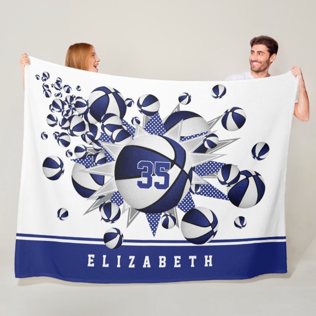 Cobertor De Velo raparigas basketball estrelas azul branco (In Situ)