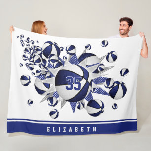 Cobertor De Velo raparigas basketball estrelas azul branco