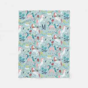 Cobertor De Velo Raparigas do arco-íris azuis Unicorn em toda a imp