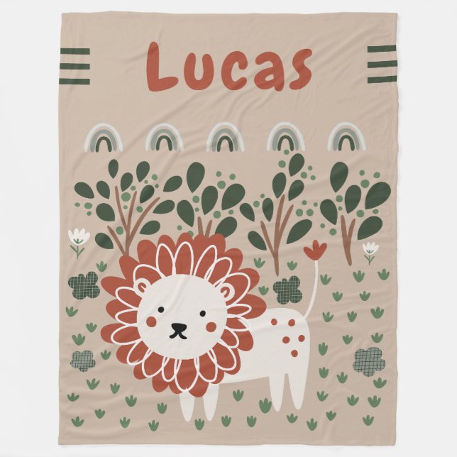 Cobertor De Velo Rapazes Lion Safari Pastel Jungle Toddler (Frente)