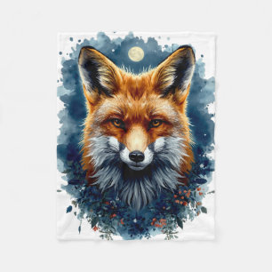 Cobertor De Velo Raposa Aquarela Lua Floresta Animal Estética
