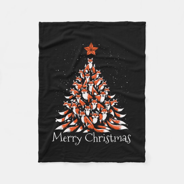Cobertor De Velo Raposa Engraçada Árvore de Natal Foxes Xmas (Frente)