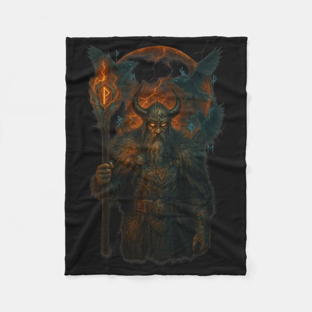 Cobertor De Velo Raven Viking Halloween Design Norse Sorcerer Moon (Frente)